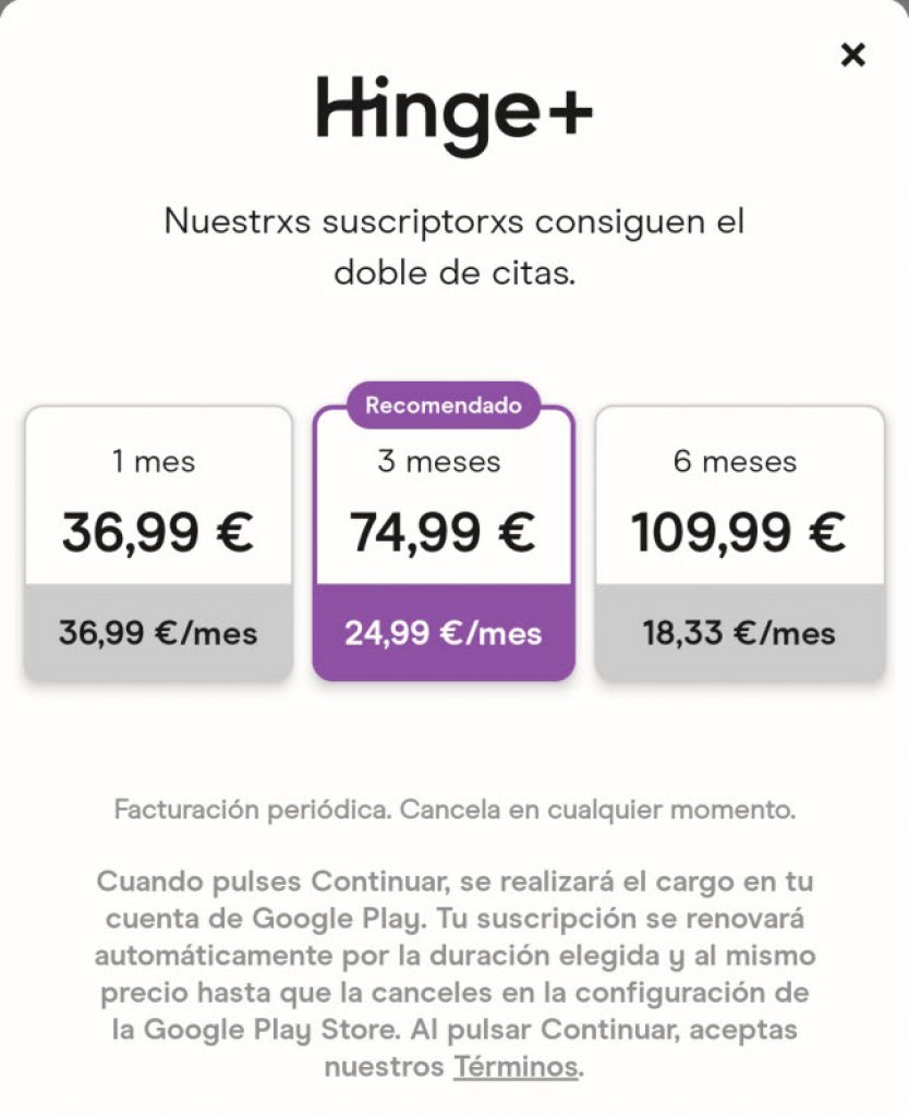 Hinge precios