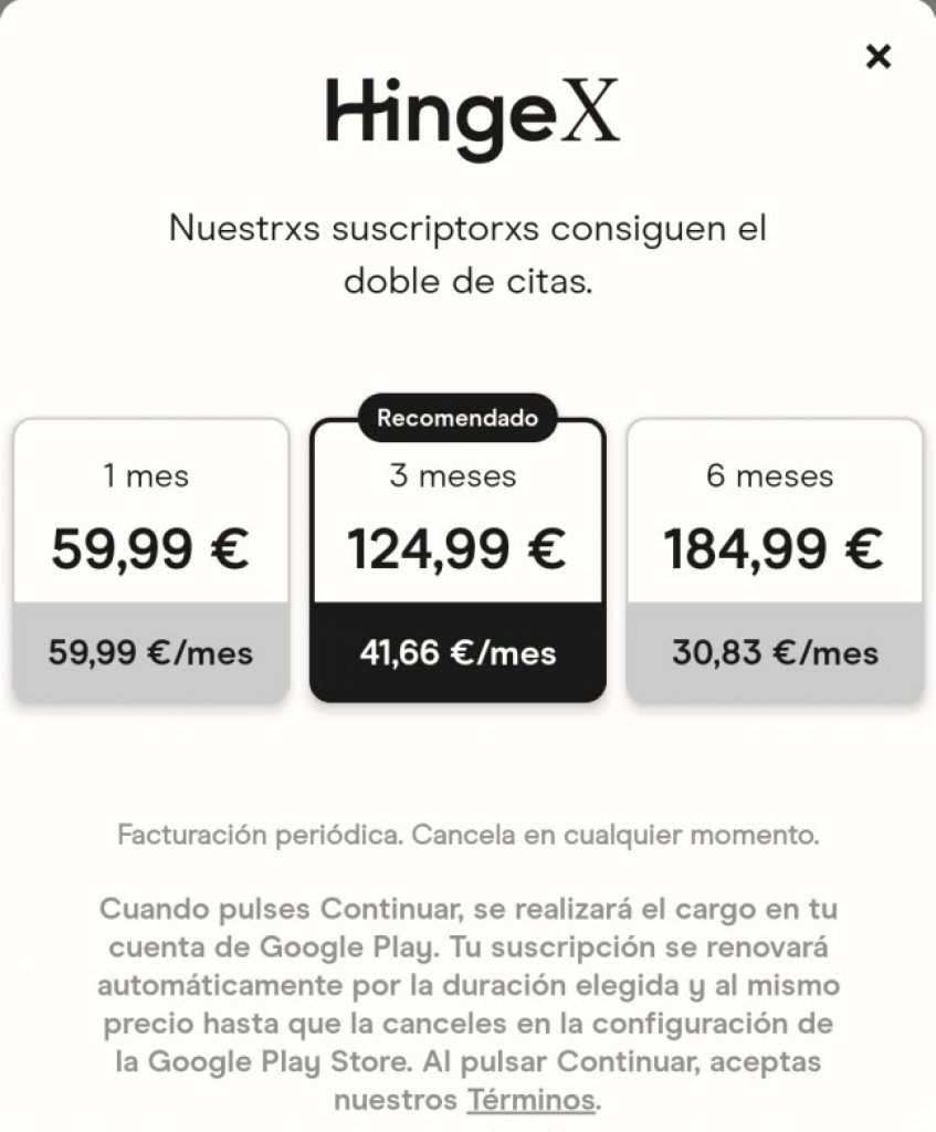 precios Hinge